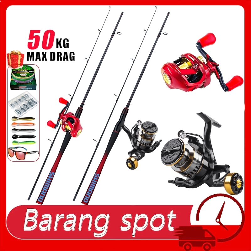 Fishing Rod Set Corbon Casting Rod Baitcasting Reel 7.2:1 Gear Ratio Joran Pancing Set Fishing Reels 2 Section Fishing