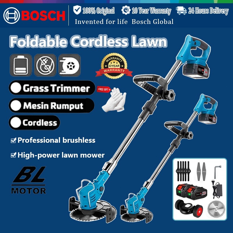 【10-Year Warranty 】Bosch Mesin Rumput Bateri Cordless Grass Cutter Grass Trimmer Lawn Mower Mesin Potong Rumput 割草机