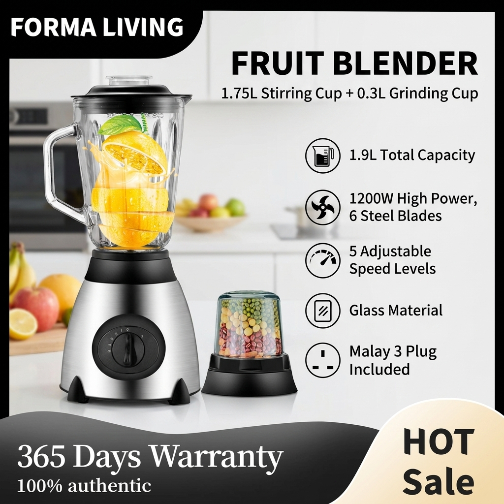 【COD】1200W High Speed Blender 5 Speed 1.9L Dual Cup Ice Crusher Juicer Smoothie Maker Multifunction Mesin Pengisar