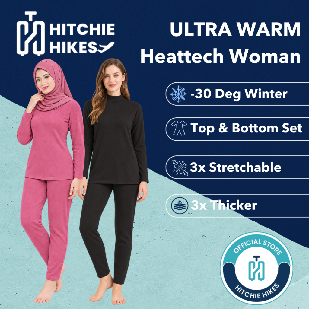 Hitchie Ultra Warm Heattech Full Set Woman Winter Sweater Korean Style Inner Baju Sejuk Fleece Thermal Wear Long John保暖衣