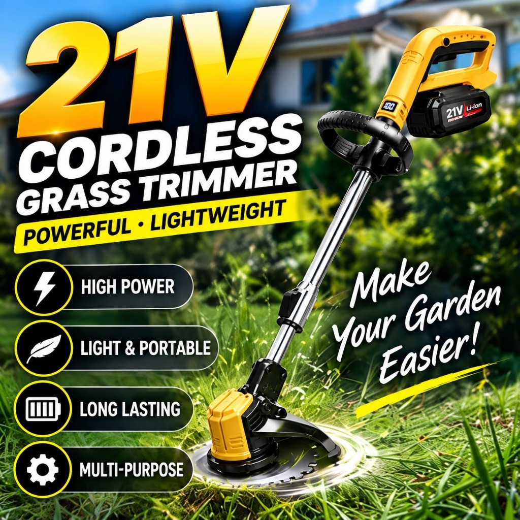 Mesin Rumput Rechargeable Cordless Grass Trimmer Lawn Mower Li-Ion Battery Mesin Potong Rumput Grass Cutter
