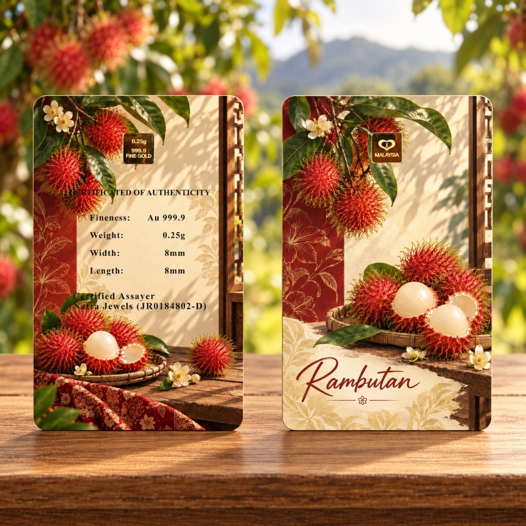Naria 999.9/24K Gold Bar 0.25gm Rambutan Design Emas Tulen 24K Malaysia Fruit&hellip;