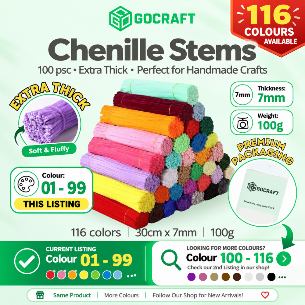 GOCRAFT Chenille Stems 7mm Extra Thick (100pcs) | 116 Color for DIY Crafts Handmade Decorations & School Projects