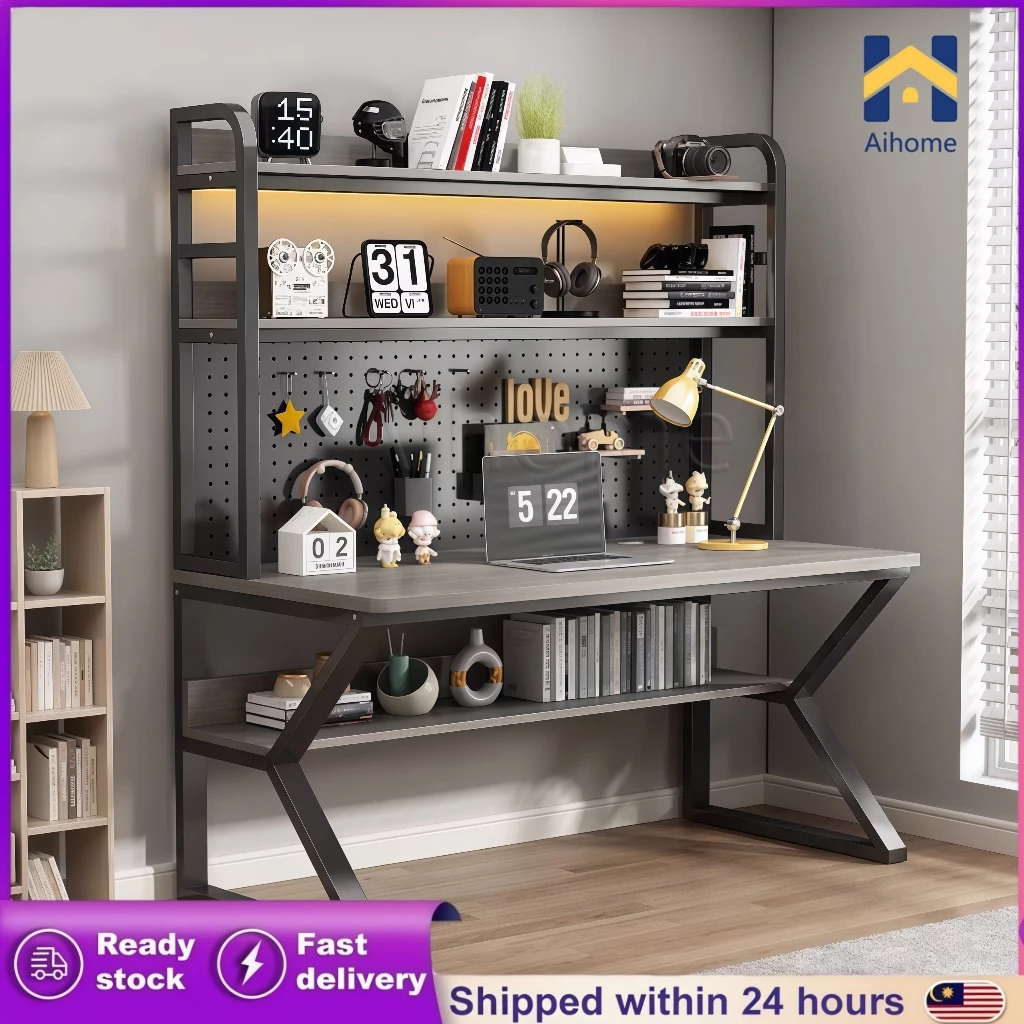 Gaming Table Computer Table Meja Belajar Storage Bookshelf Multifunctional  Student Study Desk Rack Double Layer