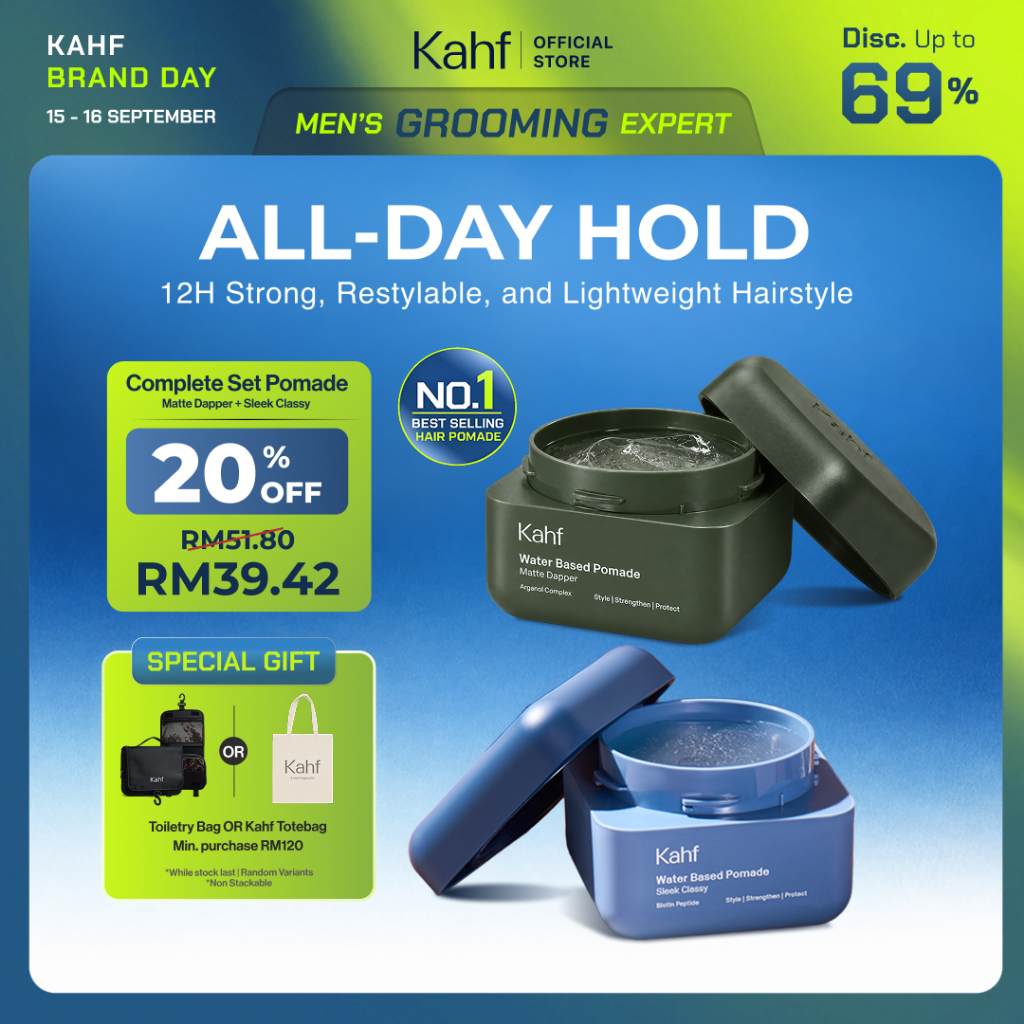 Kahf Water Based Pomade -12h Strong Hair Styling Product - Easy Wash Easy Application