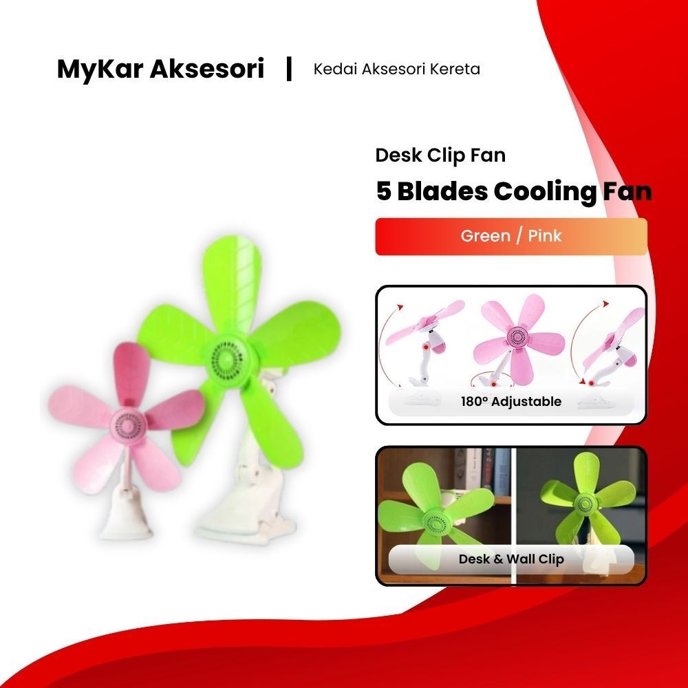 Mini Cooling Fan 220V 5 Soft Blades Desk/Table Clipping Fan 180°Adjustable Fan Electric Clip Silent Kipas Meja Dinding