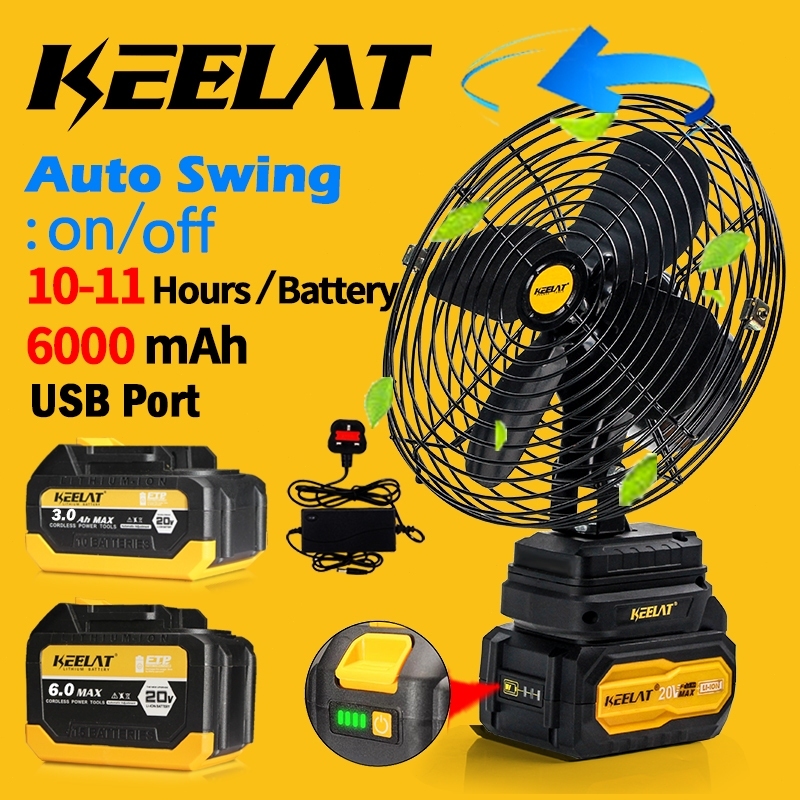 KEELAT 8 Inch Portable Fan Camping Fan Cordless Rechargeable Fan Kipas Bateri Tahan Lama Mini Fan Battery Outdoor Kipas