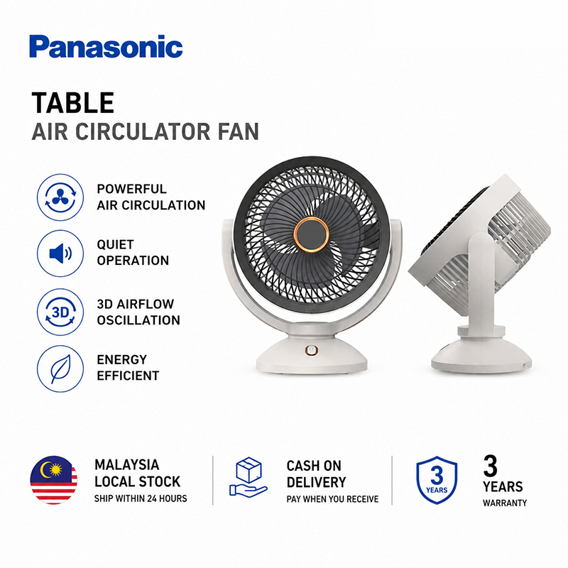 【100% Original】Panasonic Air Circulator Fan Desktop Fan Silent Powerful Airflow Table Cooling Fan 3 Years Warranty