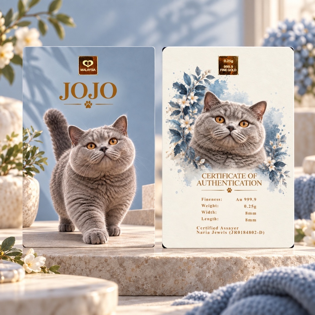 Naria 999.9/24K Gold Bar 0.25gm JOJO Cute Cat Design Emas Tulen Gold Investment Pelaburan Emas Hadiah Premium Cat Lover
