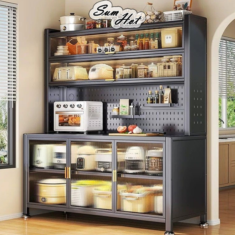 Rak Dapur Kitchen Spice Rack Storage Organizer with Wheel Dining Sideboard Cabinet Multifunctional Microwave Oven Rak