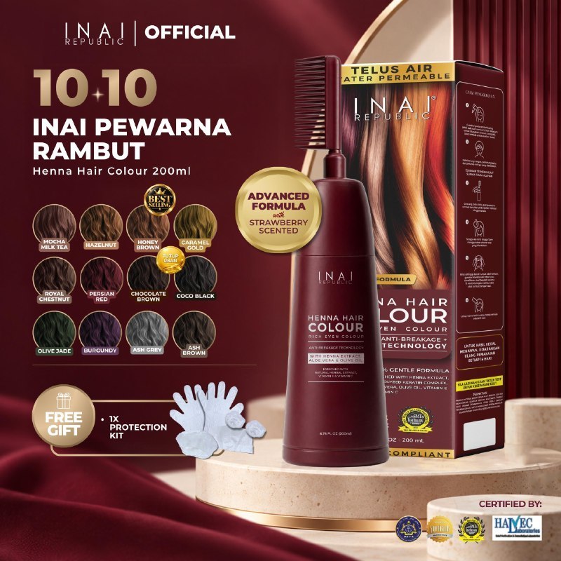 INAI PEWARNA RAMBUT HALAL INAI REPUBLIC - Tanpa Bleaching | Bau Wangi Strawberry | Olive oil & Premium Aloevera Extract
