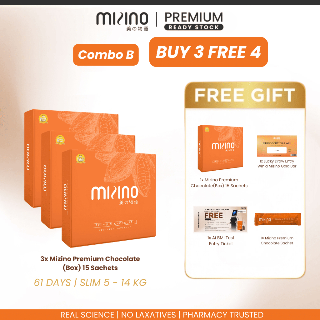 Mizino Premium Chocolate SlimPro | 【1Box】Minuman Coklat Jamu Kurus Badan Slim Body Fat Burner Weight Loss Drink