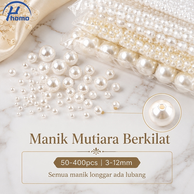 Manik Mutiara Tiruan Putih Ivory Bulat DIY Gelang Rantai Barang Kemas