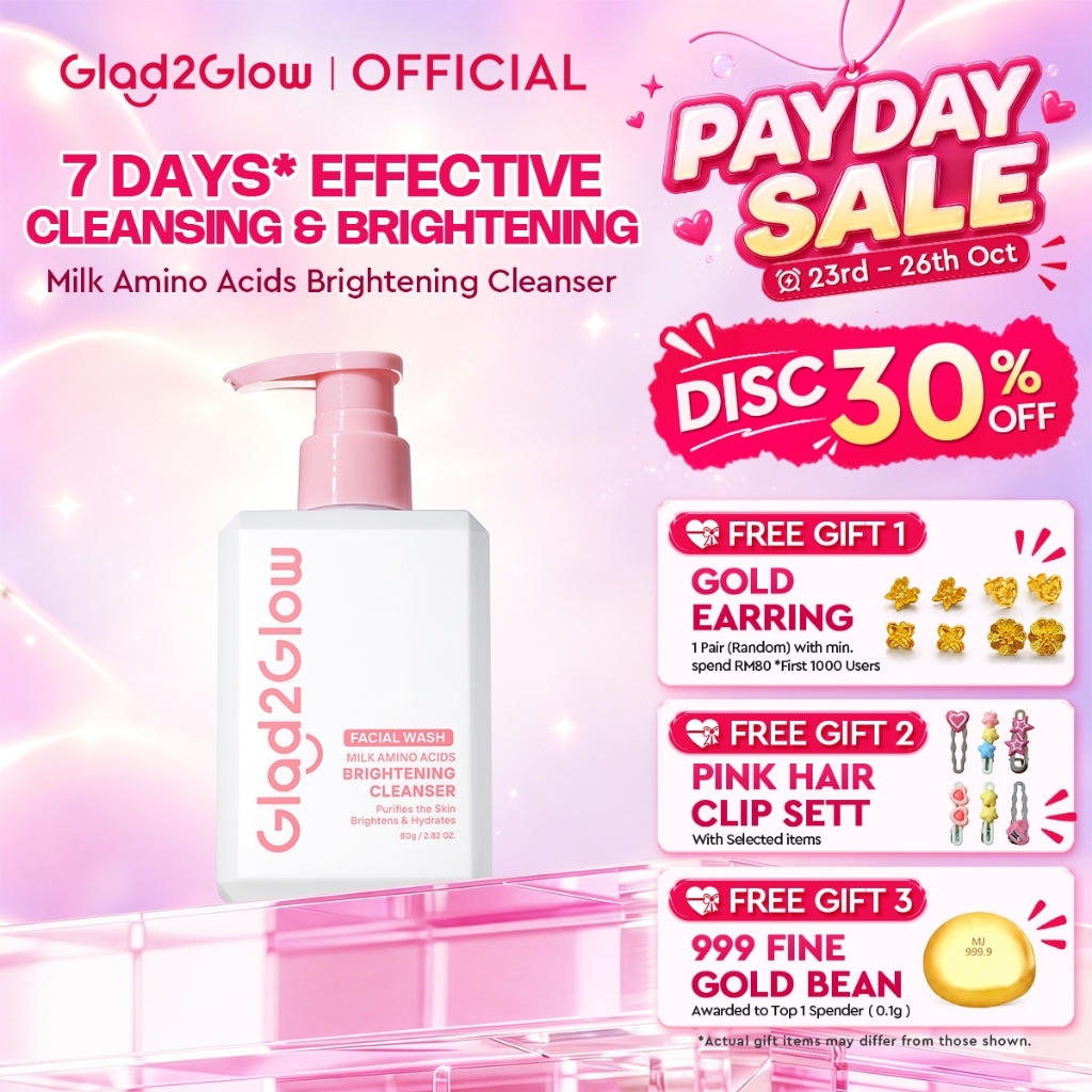 [LIVE EXTRA]Glad2Glow Milk Amino Acid Gentle Facial Cleanser Hydrating Oil Control Glowing Face Wash Pencuci Muka Clean