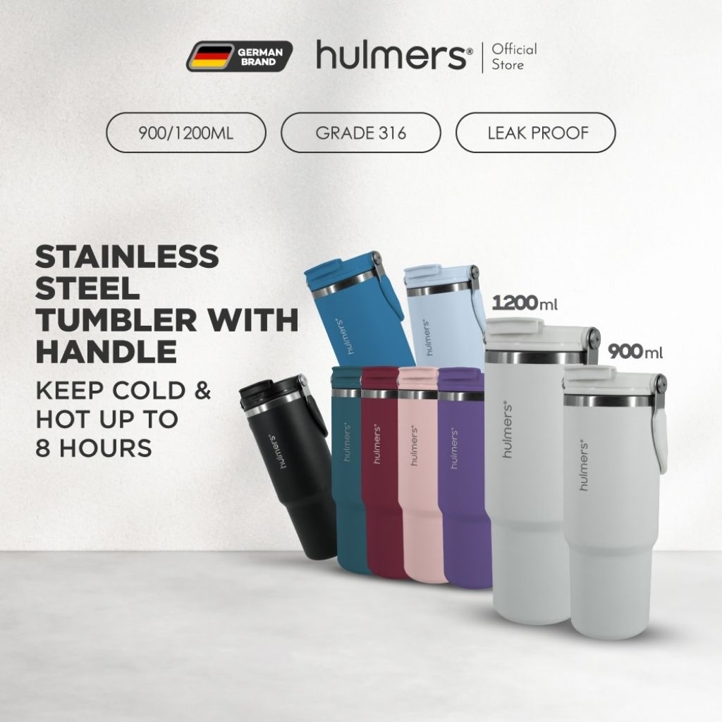 Hulmers 900/1200ML Insulated Vacuum Tumbler with Handle 316 Stainless Steel Hot and Cold Flask | Botol Air Termos