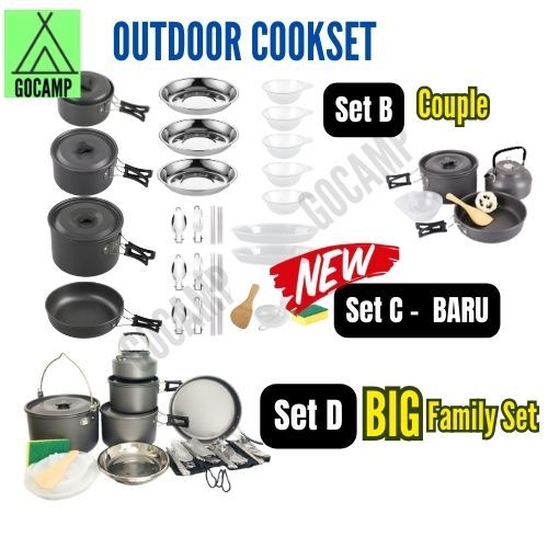 GOCAMP Camping Cooking Set For 1 - 2 / 2 - 3 / 3-5 Person Suitable Family Solo Couple Camper Picnic