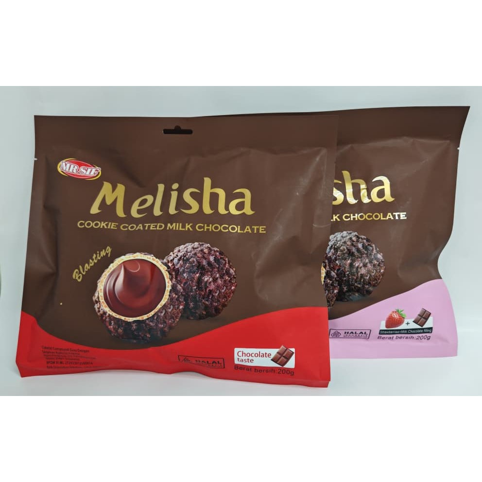 Melisha Cookie Coated Chocolate / Strawberry Cookie Coated Chocolate 200g