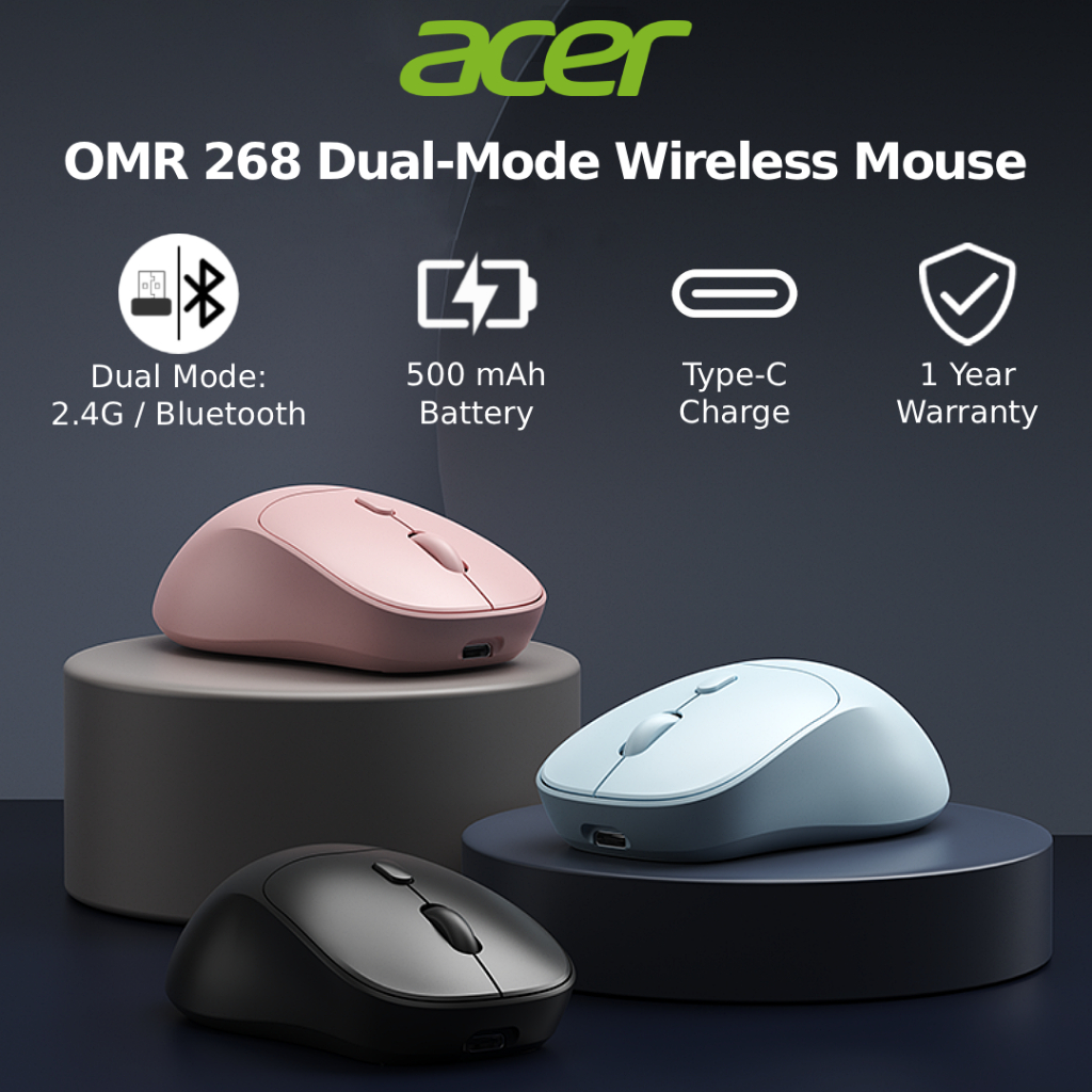 Acer OMR268 Dual-Mode Wireless Mouse Bluetooth + 2.4G Rechargeable for Laptop/PC Mouse