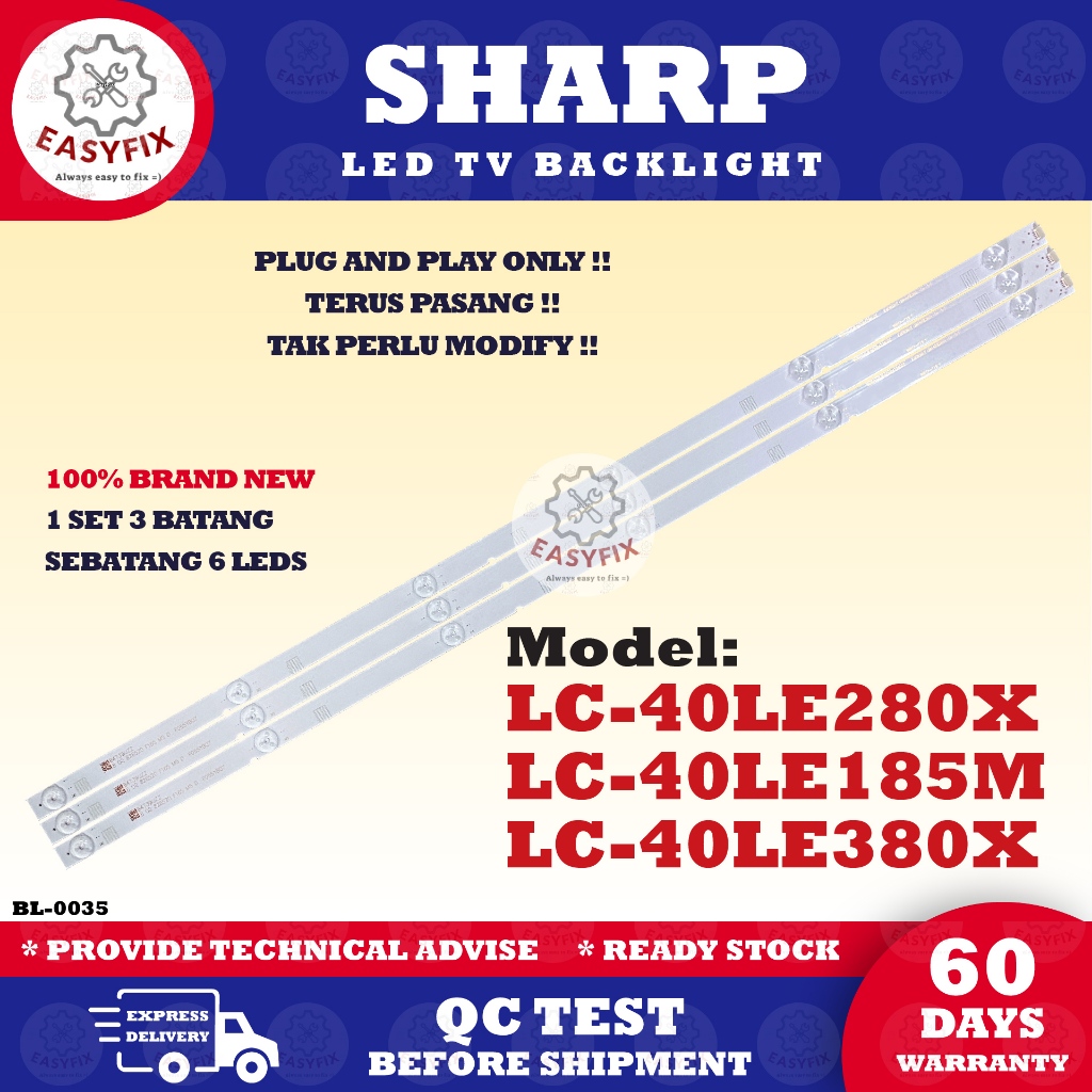 LC-40LE280X / LC-40LE185M / LC-40LE380X SHARP 40 INCH LED TV BACKLIGHT (LAMPU TV) 40LE280X 40LE185M LC-40LE280