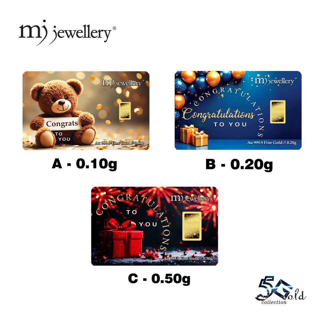 MJ Jewellery 5G Gold Collection 999.9/24K Congratulations Series Gold Bar F61 (0.1g / 0.2g / 0.5g)