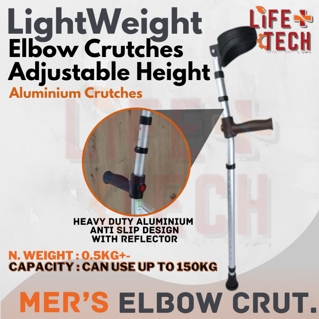 LightWeight Elbow Crutches Anti-Slip | Height Adjustable | Forearm Underarm Cane | Tongkat Kaki Siku