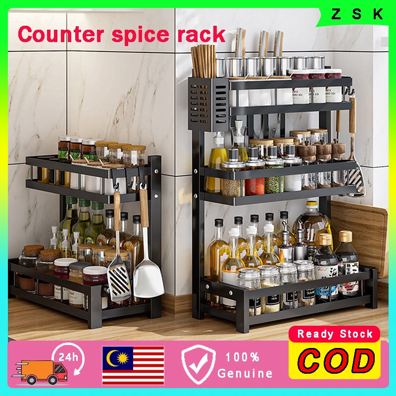 Narrow 2 Tier Spice Rack for Kitchen Countertop  Compact Vertical Storage Shelf Organizer for Small Kitchen Spaces 台面调味架