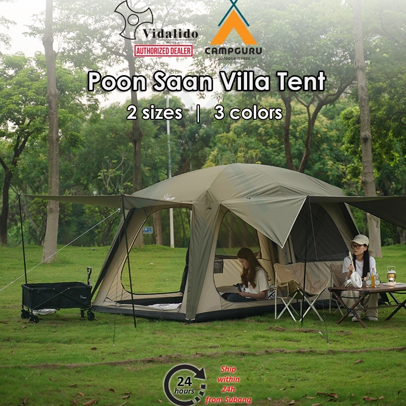 VIDALIDO Poon Saan Villa Family Tent Camping Portable Folding Tent Two Rooms Three Hall Living Room Manual Unta Tent