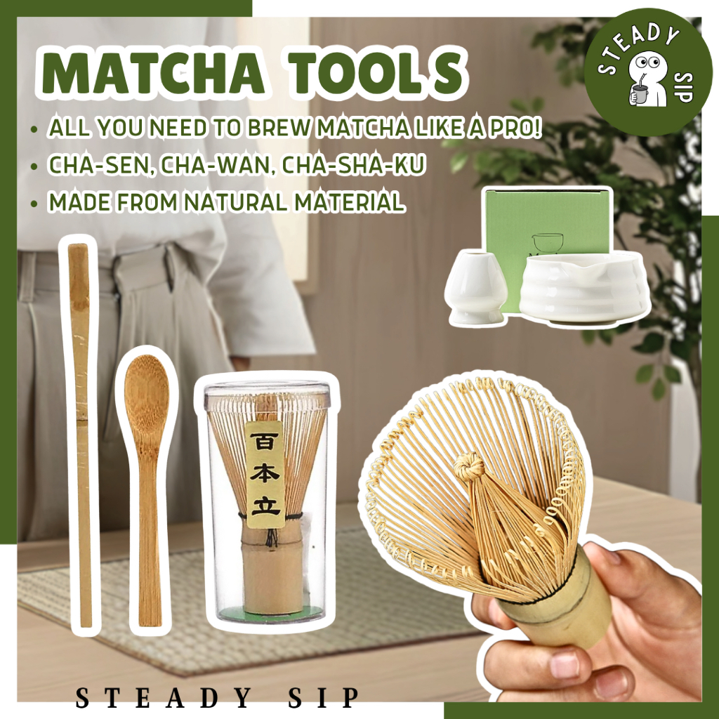 SteadySip Matcha Bamboo Whisk Scoop Whisk Holder Matcha Bamboo Bowl Japanese Tools Accessories