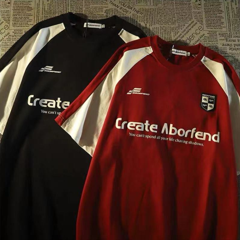 【READY STOCK】CherryShop✨American Retro Oversized Short Sleeve T-Shirt Women Loose Hip Hop Top Letter Printed