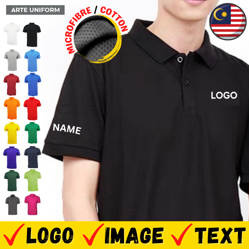 Custom T-shirt Polo Printing Cetak Baju Cotton Jersey Microfibre Berkolar Print Tshirt