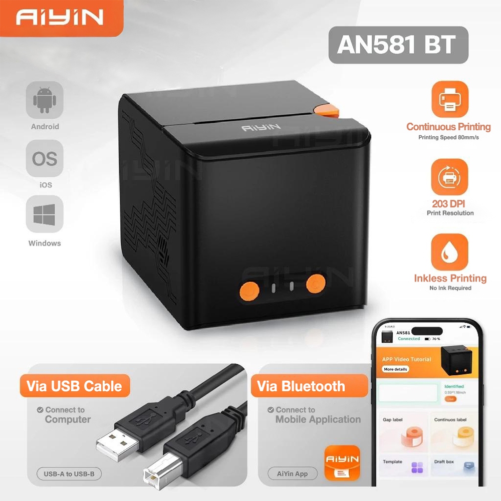 Thermal Receipt Printer 58mm 2INCH POS Printer Thermal Printer Bluetooth Receipt Printer AN581 AIYIN