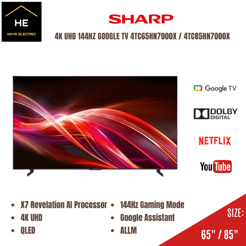 SHARP 65 INCH / 85 INCH AQUOS TRU 4K HDR QLED GOOGLE TV 144HZ 4TC85HN7000X 4TC65HN7000X TELEVISYEN