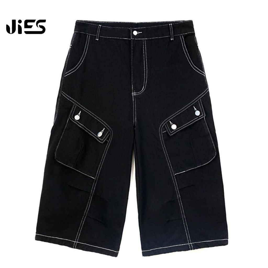 Jies Unisex Big Pockets Cargo Shorts - Black G065