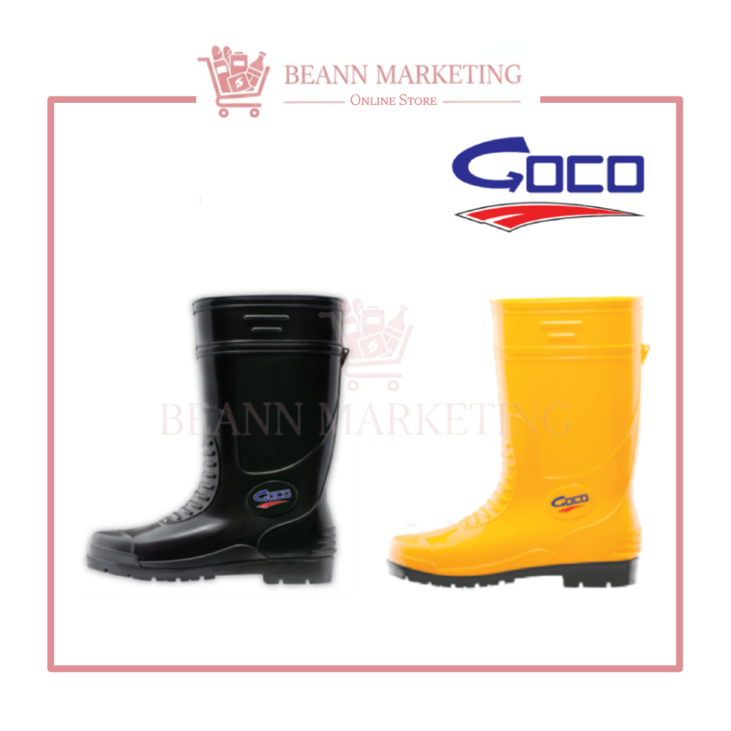 Goco 968 Kasut But Hujan Getah Hitam & Kuning I Wellington Boot Tahan Minyak Kimia Tidak Licin Tahan Air Dan Tahan Stati