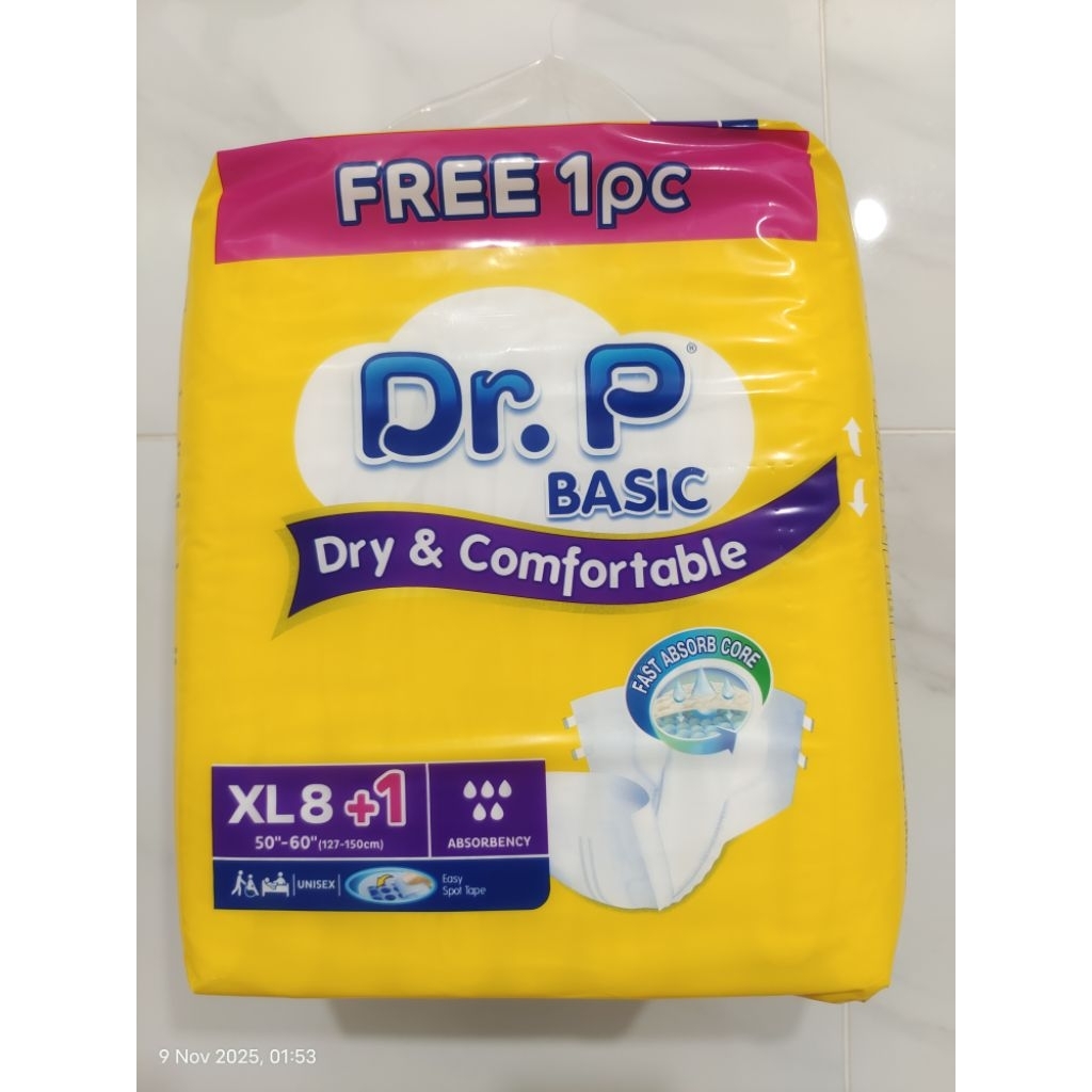 Dr. P BASIC ADULT DIAPER XL (8PCS FOC 1PC)