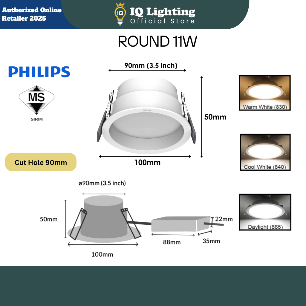 NEW + ANTI GLARE  PHILIPS LED Becken Downlight DL260 7W 11W ( 3000K / 6500K ) Philips Becken Lampu S