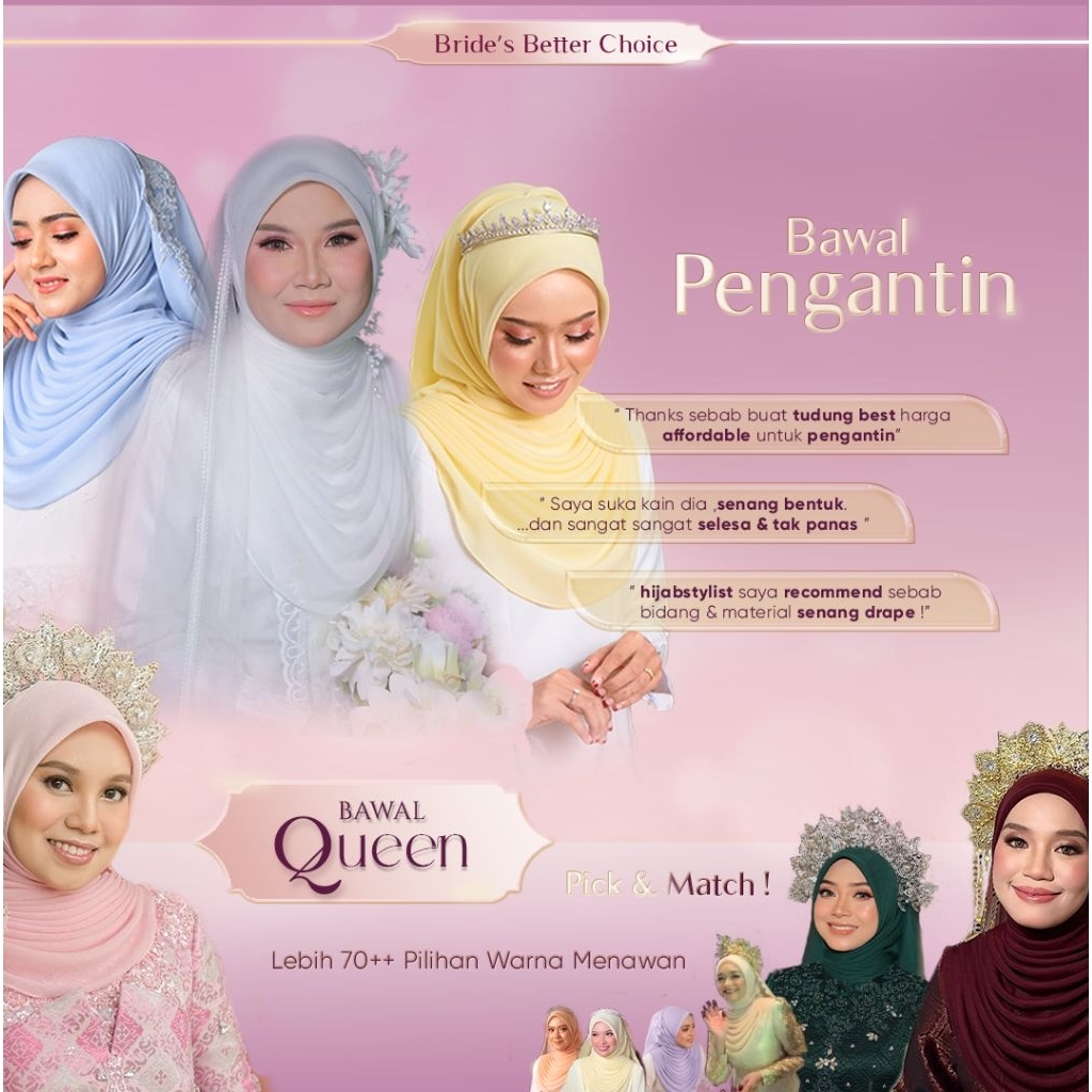 BAWAL queen cotton NIKAH TUNANG CURVE bucu BULAT BAWAL SHAWL OFF WHITE , cream , white CROWNCANTIK TUDUNG NIKAH