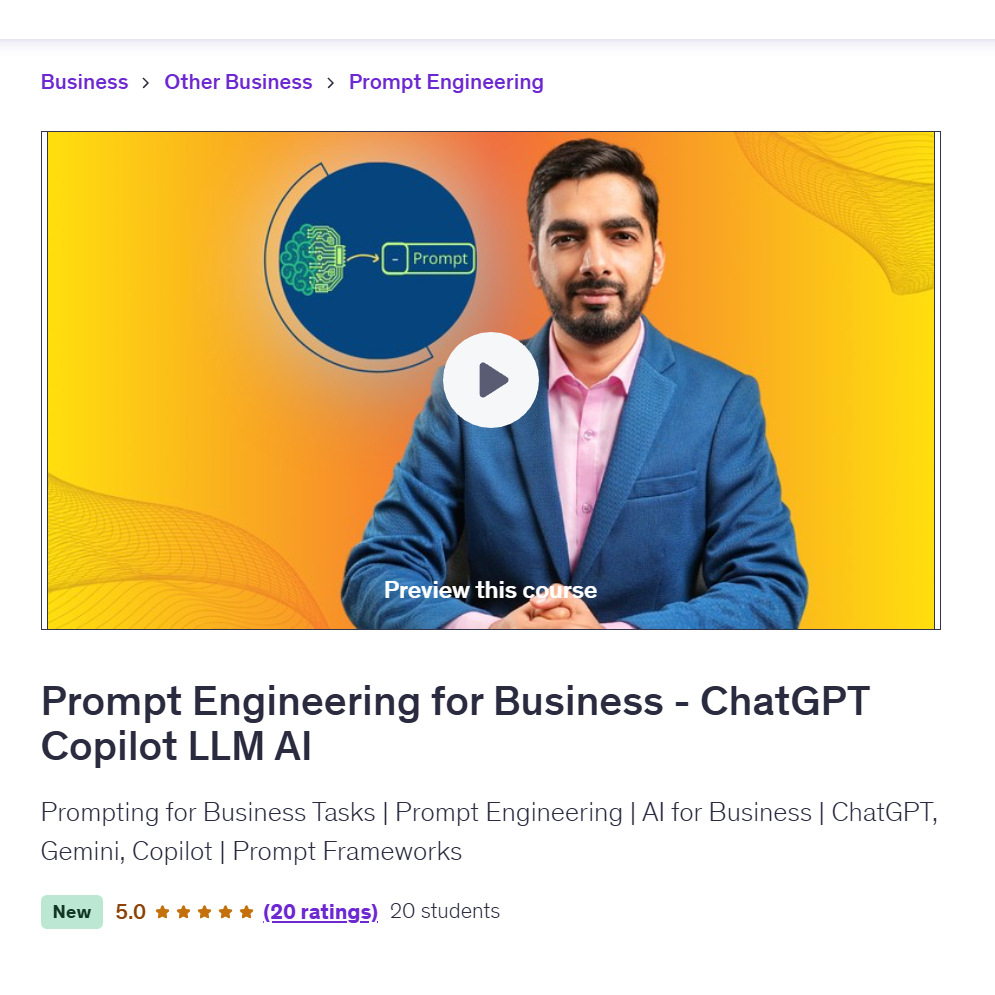 Ai Prompt Video Course-Prompt Engineering for Business - ChatGPT Copilot LLM AI | Learn AI Prompt Video Lessons