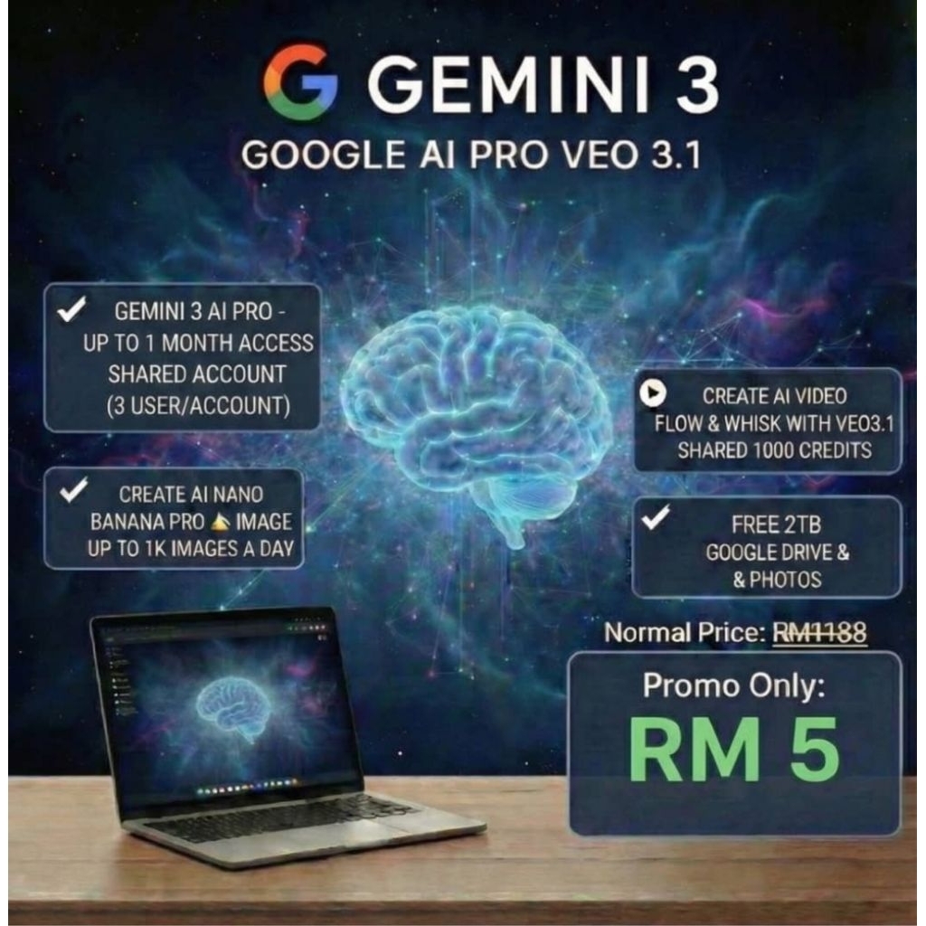 Gemini 3 AI Pro Veo3 , 1 Year | Own Gmail Account | Google Drive 2 TB | AI Video generation Veo 3.1