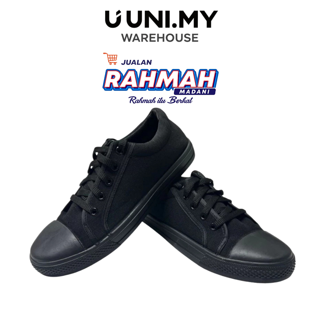 JUALAN RAHMAH Kasut Sekolah Hitam Black School Canvas Shoes Black Working Canvas Low Cut Kasut Sekolah Hitam