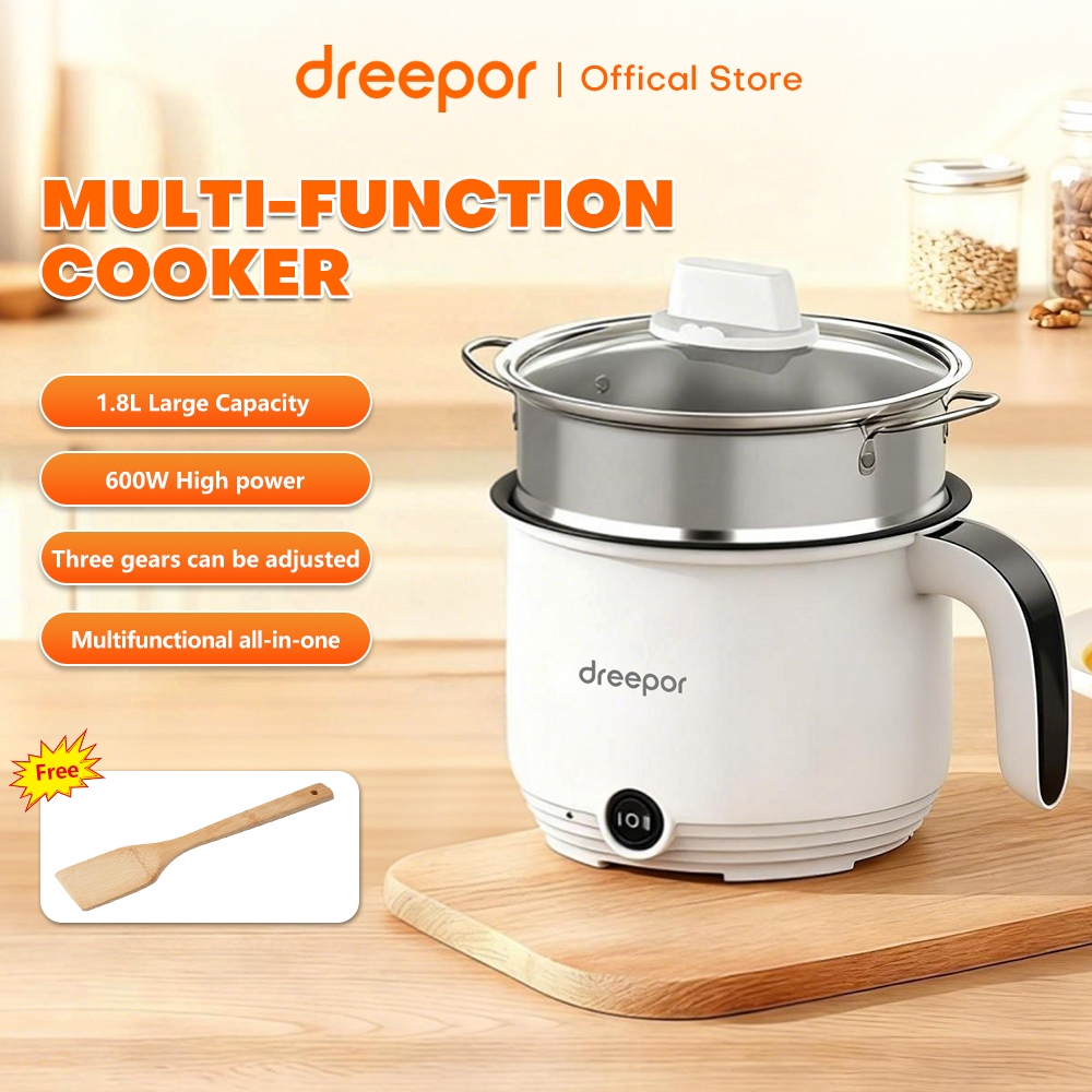 Dreepor Periuk Nasi Mini 1.8L Elektrik Periuk Panas Tidak Melekat Kecil Multifunction 2Gear Cooker Pot with Steamer