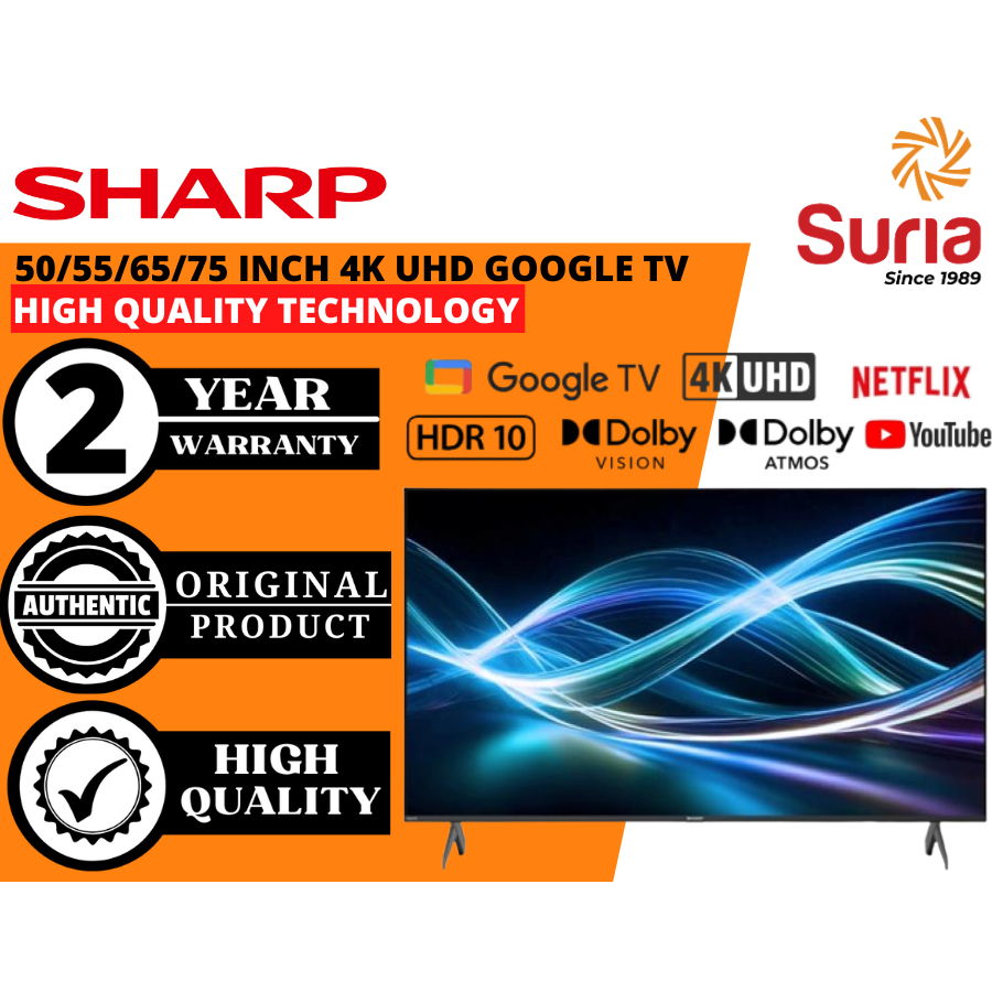 Sharp 50/55/65/75 Inch  Aquos 4K Smart Google TV 电视机 4TC50HJ6000X 4TC55HJ6000X 4TC65HJ6000X 4TC75HJ6000X