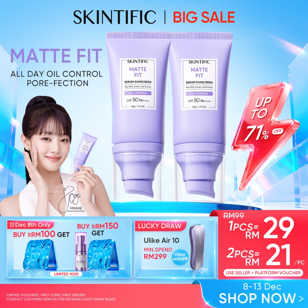 SKINTIFIC Matte Fit Serum Sunscreen SPF50+PA++++UV Protection Oil Control Fast-Absorbing Light Physical Tinted Sunscreen