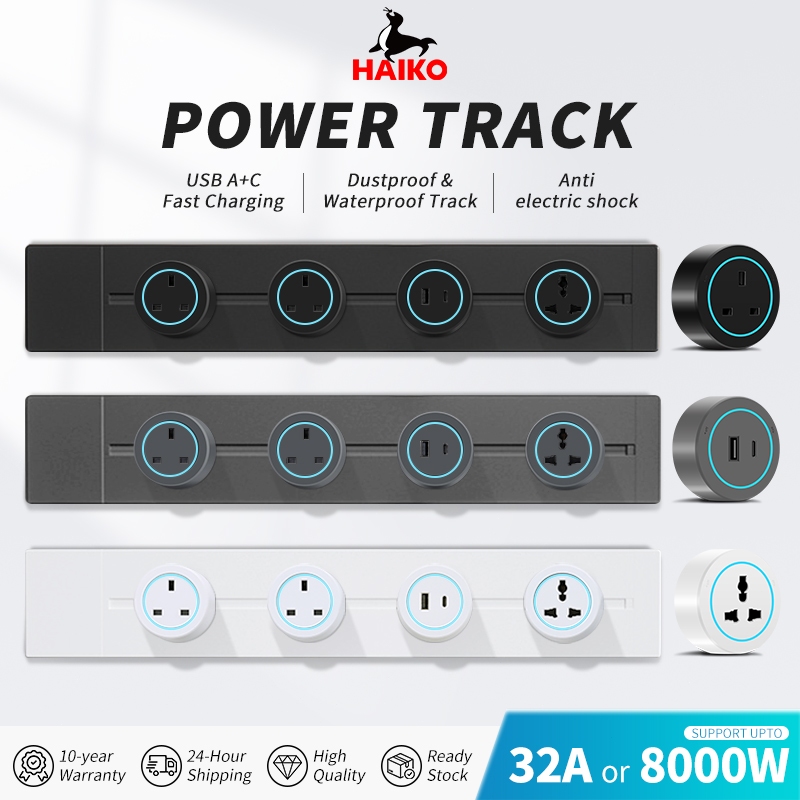 HAIKO 32A 8000W Power Track Socket SIRIM Certified 10 Year Warranty USB Type-C Fast Charging Heavy Duty Home Office
