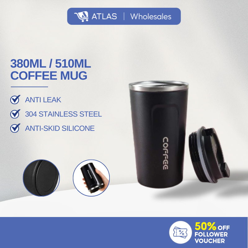 ATLAS 380/510ml 304 Double Stainless Steel Coffee Mug Car Thermos Mug Leak Proof Travel Thermos Cup Flask Botol 咖啡杯/马克杯