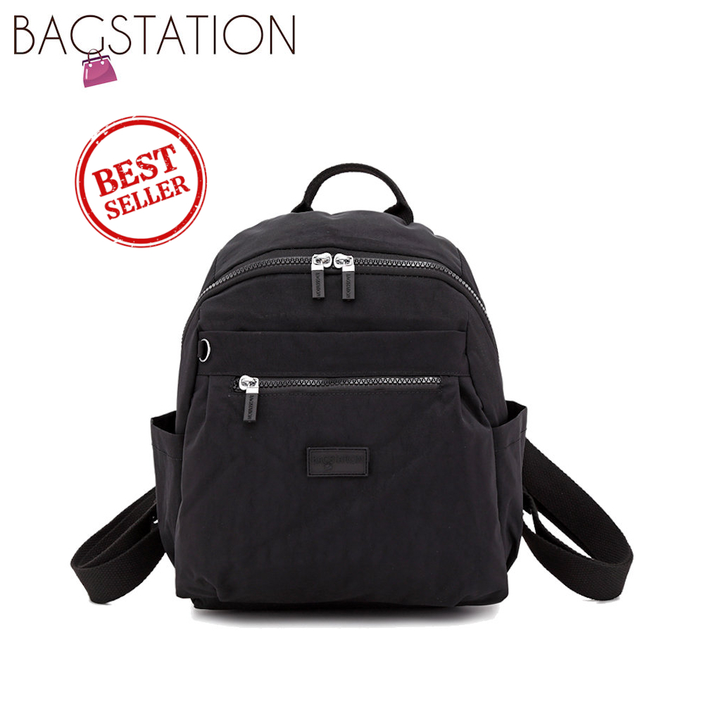 [NEW COLOUR] BAGSTATIONZ Crinkled Nylon Small Backpack (Black/Khaki/Navy Blue)
