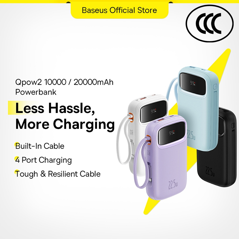 【CCC Certified】Baseus 3C Power Bank PD Fast Charging Built In Dual-Cable Digital Display For Phone
