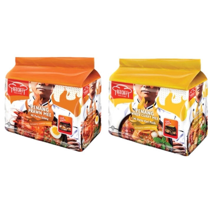RED CHEF Instant Noodles Penang Recipe HALAL (Hokkien Prawn Mee/White Curry Mee) 360g [4 packets x 90g] by PenangToGo