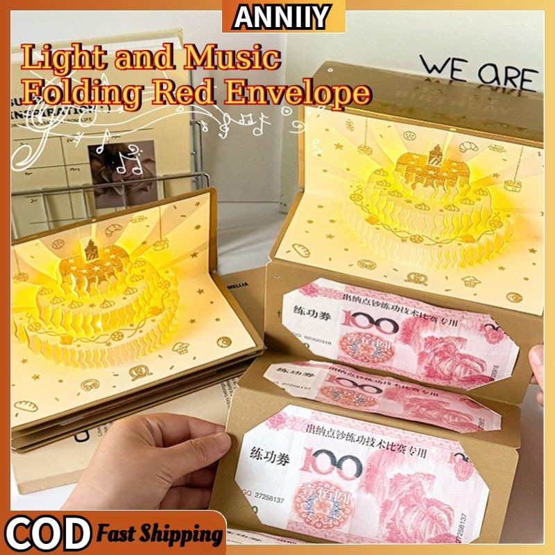 3D Music Light Birthday Card Creative Pop Up Cake Musical Light Greeting Card Birthday Party Gift