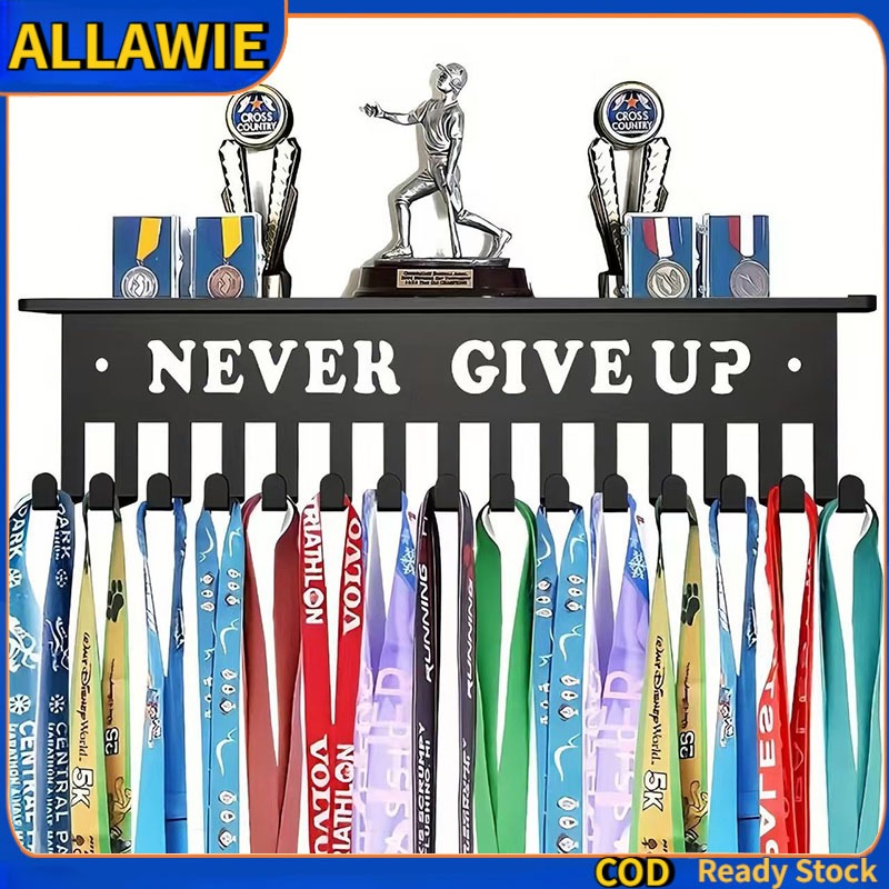 15-Hook Medal Display Rack Medal Display Metal Stand Wall-Mounted Trophy Display Stand Hook-Equipped Medal Storage Rack